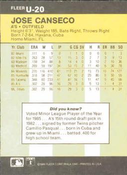 Jose Canseco  baseball card collectible - Main Image 2