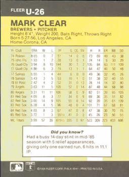 Mark Clear  baseball card collectible - Main Image 2