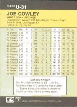 Joe Cowley  baseball card collectible - Main Image 2