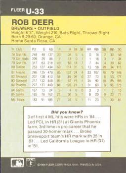 Rob Deer  baseball card collectible - Main Image 2