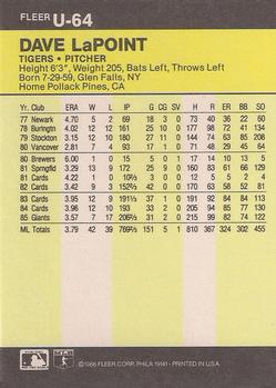 Dave LaPoint  baseball card collectible - Main Image 2