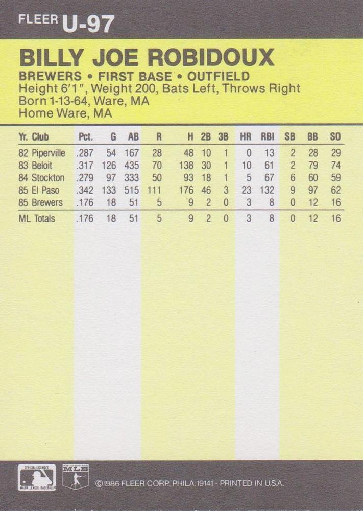 Billy Jo Robidoux  baseball card collectible - Main Image 2