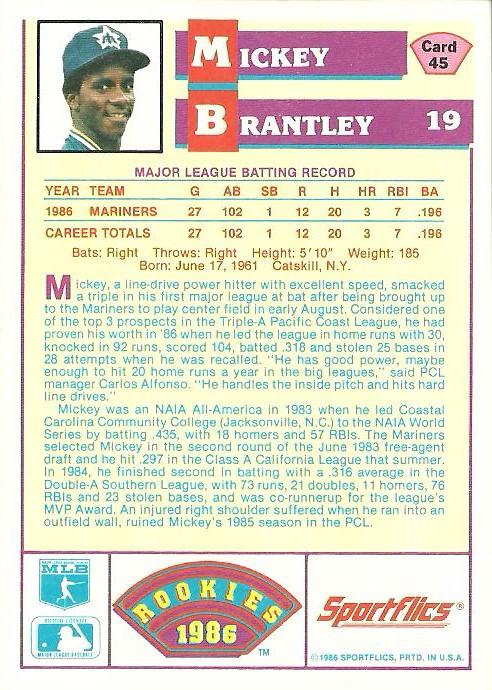 Mickey Brantley  baseball card collectible - Main Image 2