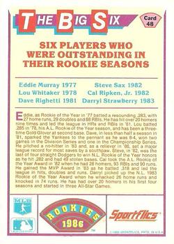 Outstanding Rookie Seasons (Eddie Murray / Dave Righetti / Cal Ripken Jr. / Steve Sax / Darryl Strawberry / Lou Whitaker)  baseball card collectible - Main Image 2