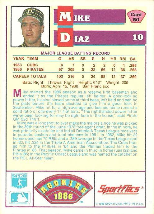 Mike Diaz  baseball card collectible - Main Image 2