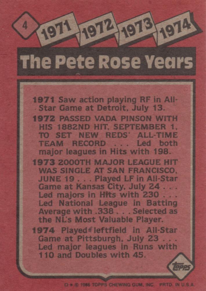 The Pete Rose Years: 1971-1974  baseball card collectible - Main Image 2