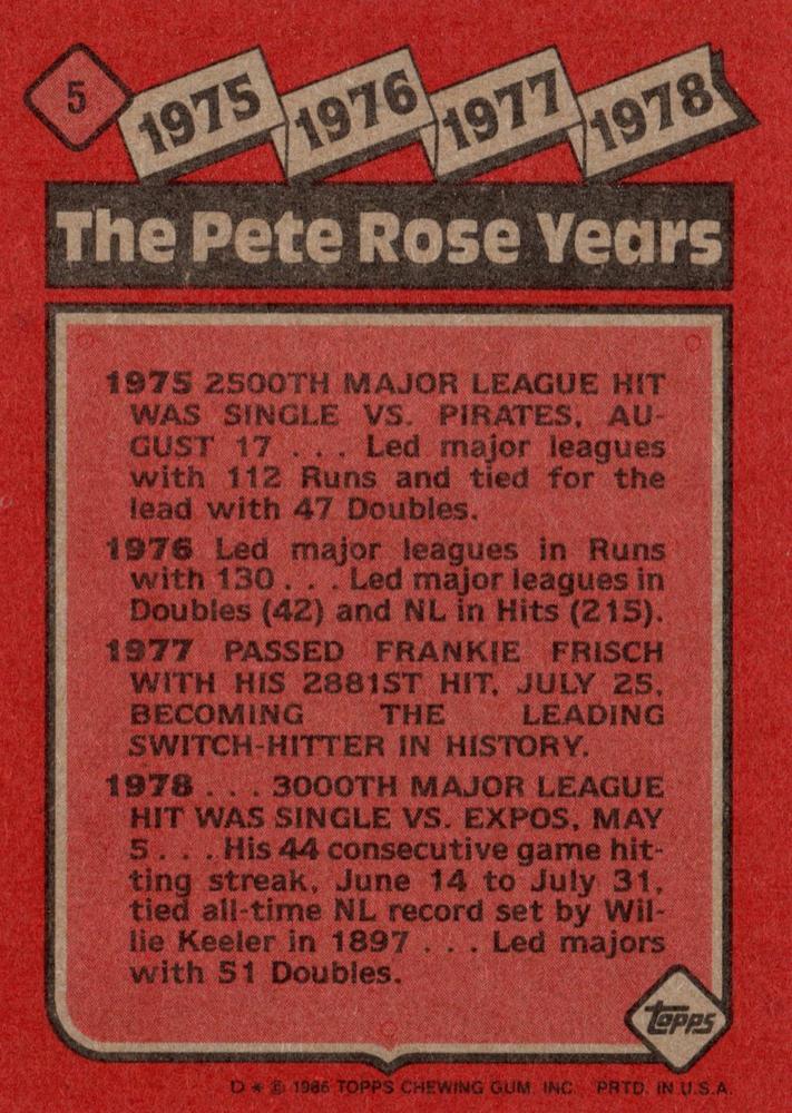 The Pete Rose Years: 1975-1978  baseball card collectible - Main Image 2