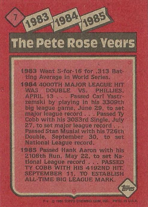 The Pete Rose Years: 1983-1985  baseball card collectible - Main Image 2