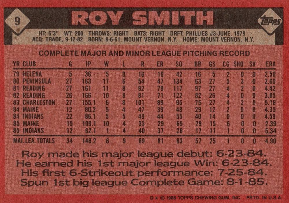 Roy Smith  baseball card collectible - Main Image 2