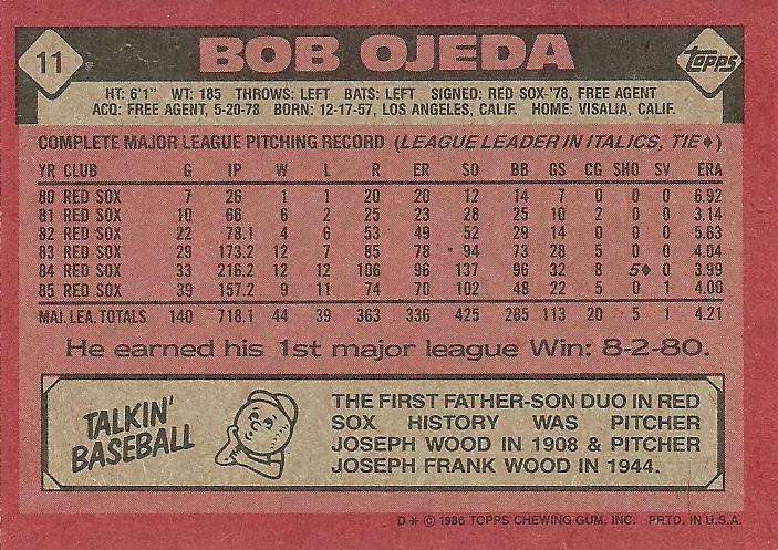 Bob Ojeda  baseball card collectible - Main Image 2