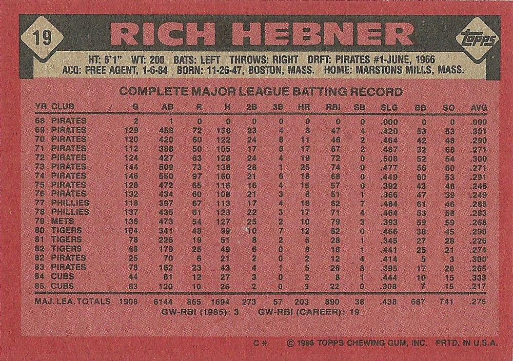 Rich Hebner  baseball card collectible - Main Image 2