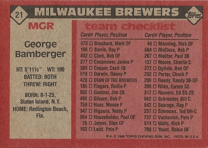 George Bamberger  baseball card collectible - Main Image 2