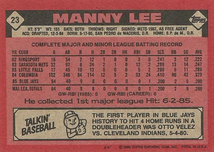 Manny Lee  baseball card collectible - Main Image 2