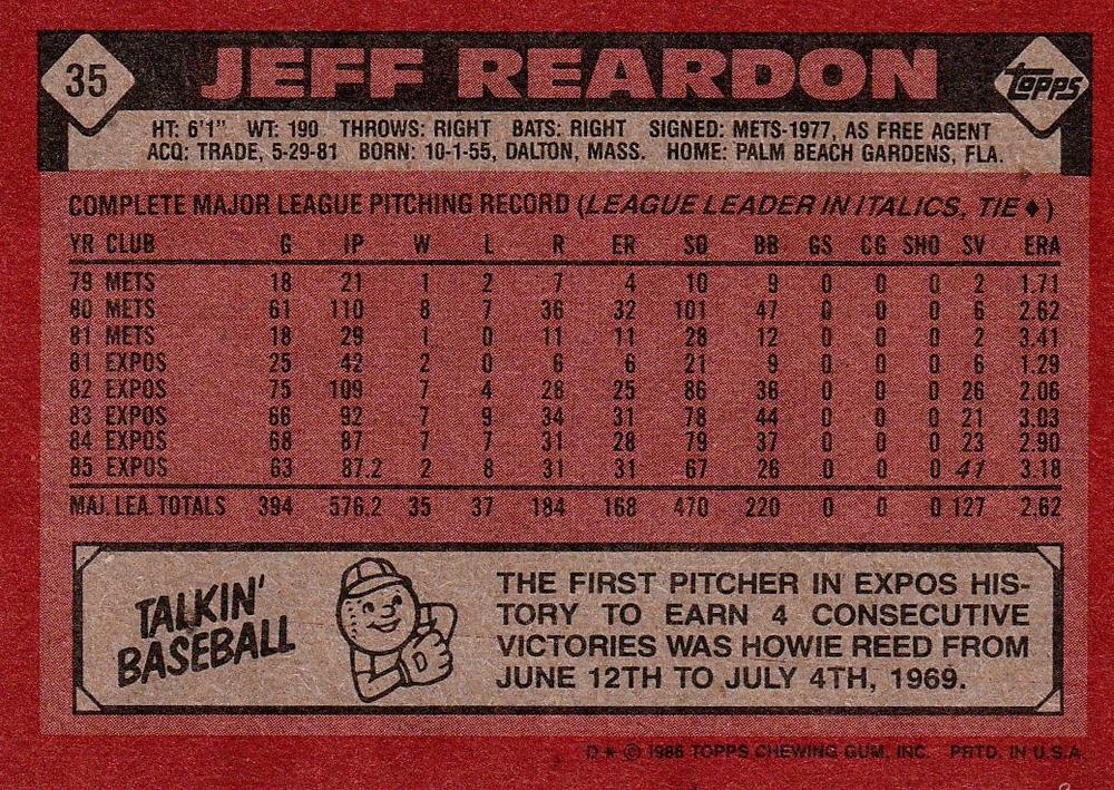 Jeff Reardon  baseball card collectible - Main Image 2