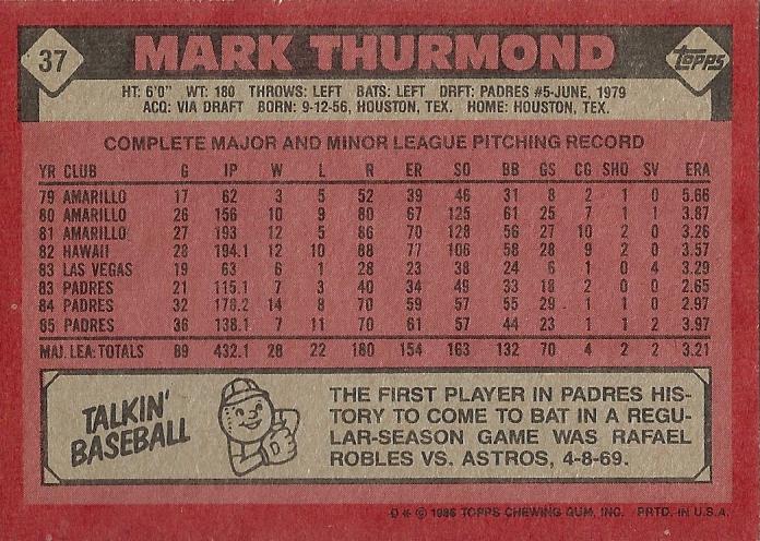 Mark Thurmond  baseball card collectible - Main Image 2