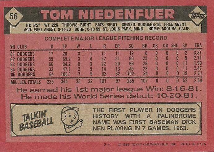 Tom Niedenfuer  baseball card collectible - Main Image 2