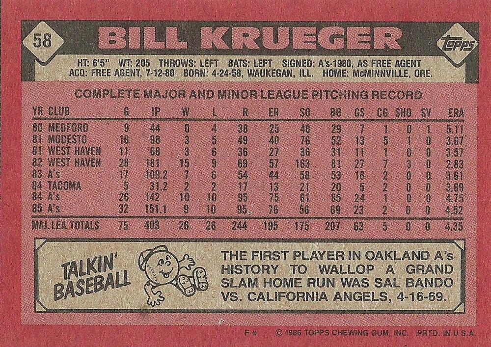 Bill Krueger  baseball card collectible - Main Image 2