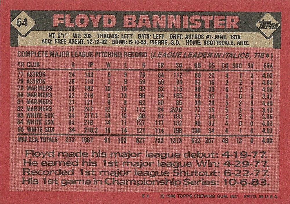 Floyd Bannister  baseball card collectible - Main Image 2