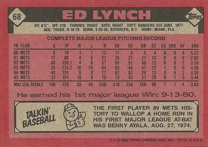 Ed Lynch  baseball card collectible - Main Image 2