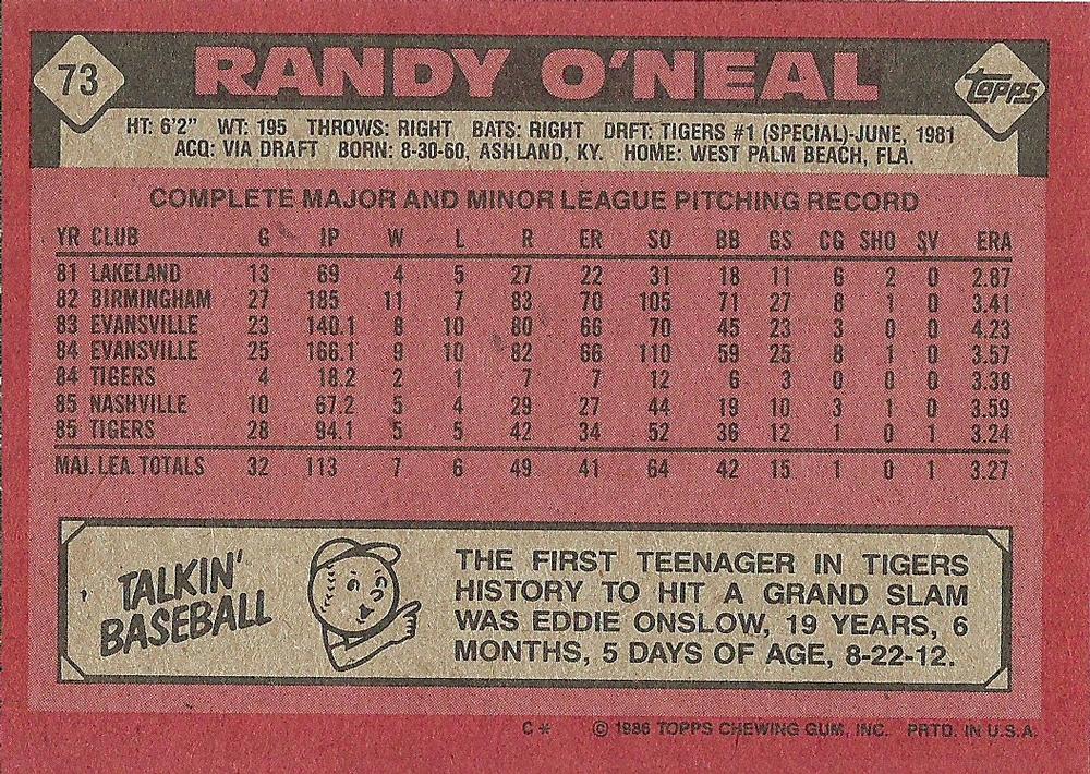 Randy O’Neal  baseball card collectible - Main Image 2