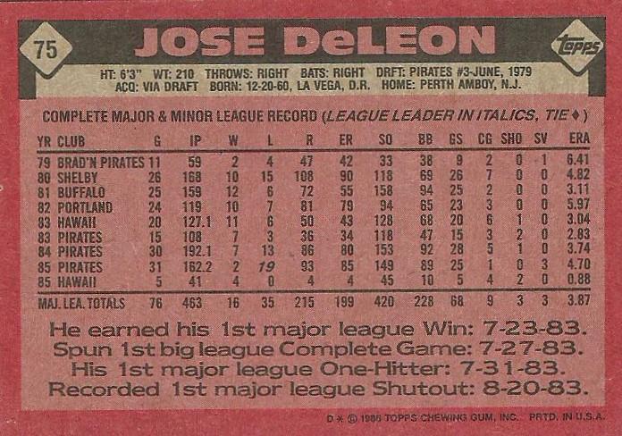 Jose DeLeon  baseball card collectible - Main Image 2