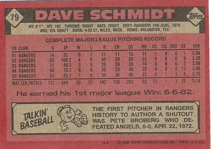 Dave Schmidt  baseball card collectible - Main Image 2