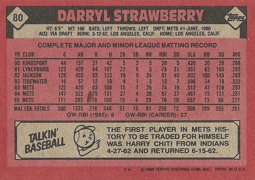 Darryl Strawberry  baseball card collectible - Main Image 2