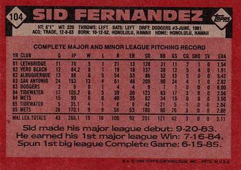 Sid Fernandez  baseball card collectible - Main Image 2