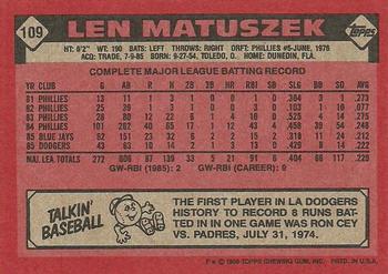 Len Matuszek  baseball card collectible - Main Image 2