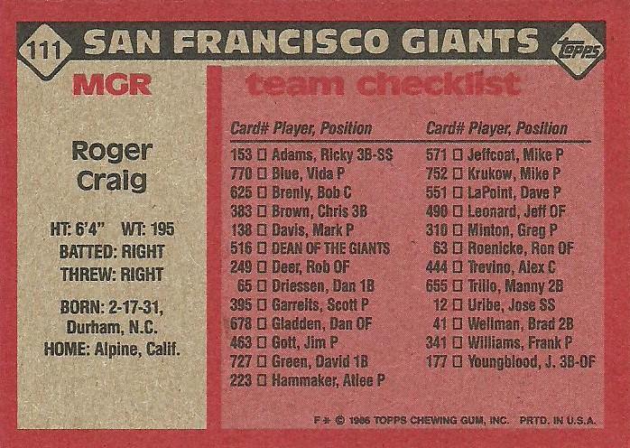 Roger Craig  baseball card collectible - Main Image 2