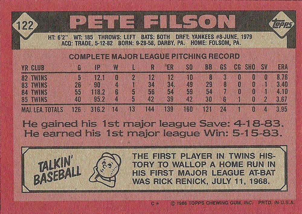 Pete Filson  baseball card collectible - Main Image 2