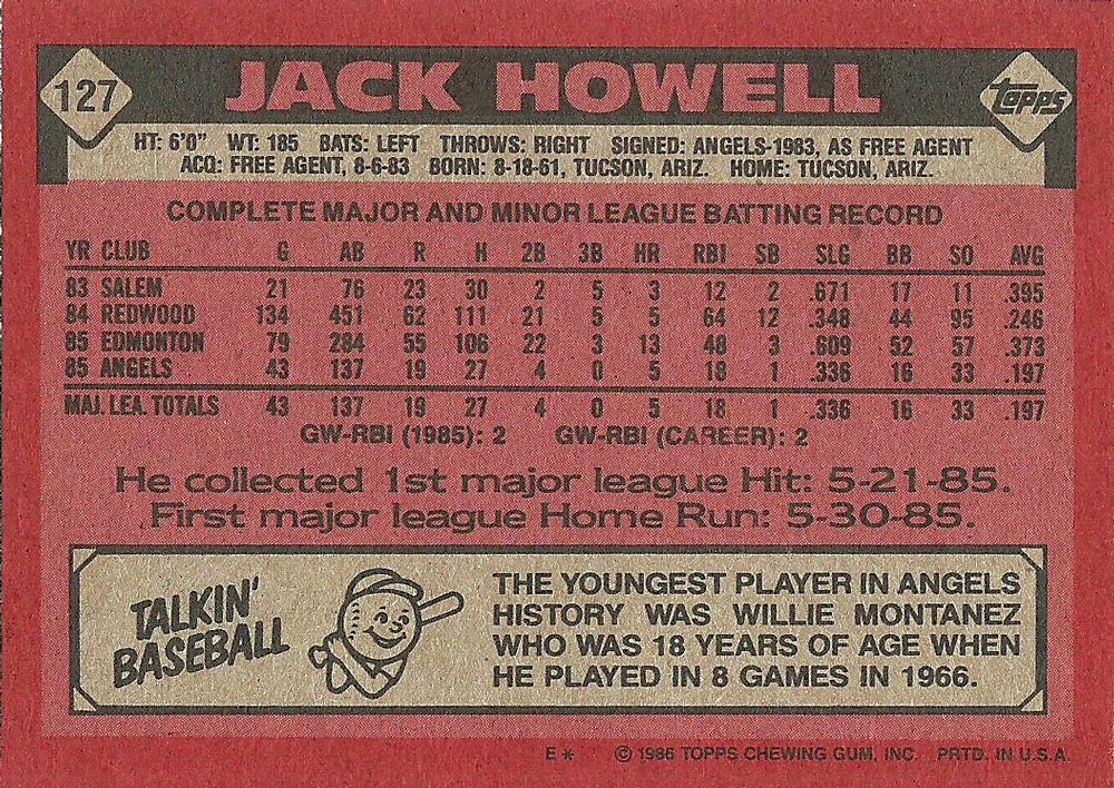 Jack Howell  baseball card collectible - Main Image 2
