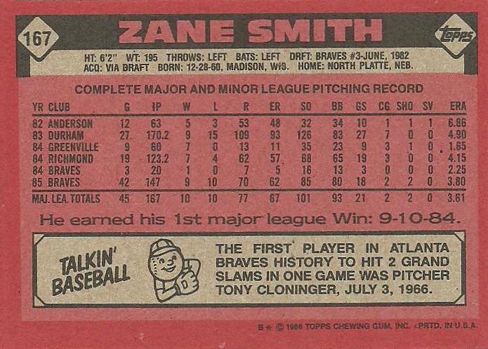 Zane Smith  baseball card collectible - Main Image 2