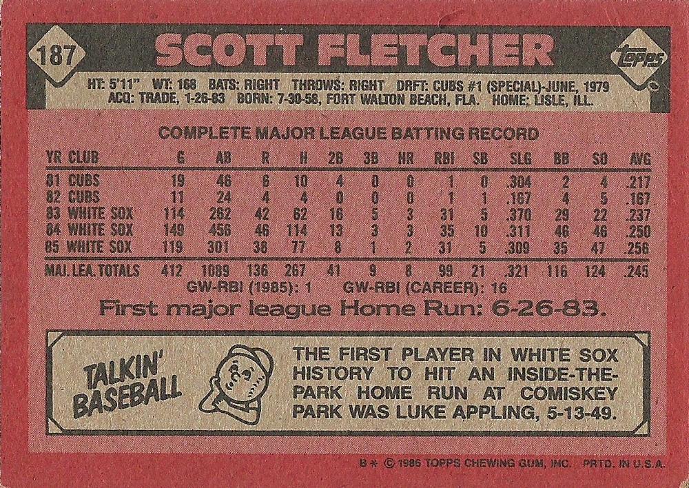 Scott Fletcher  baseball card collectible - Main Image 2