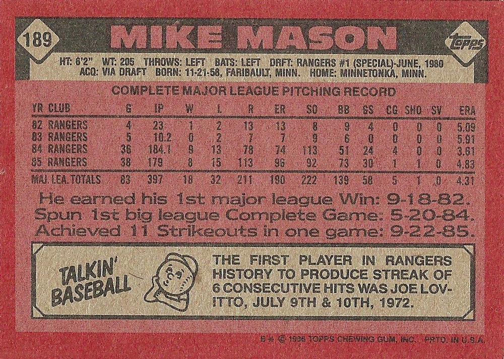 Mike Mason  baseball card collectible - Main Image 2