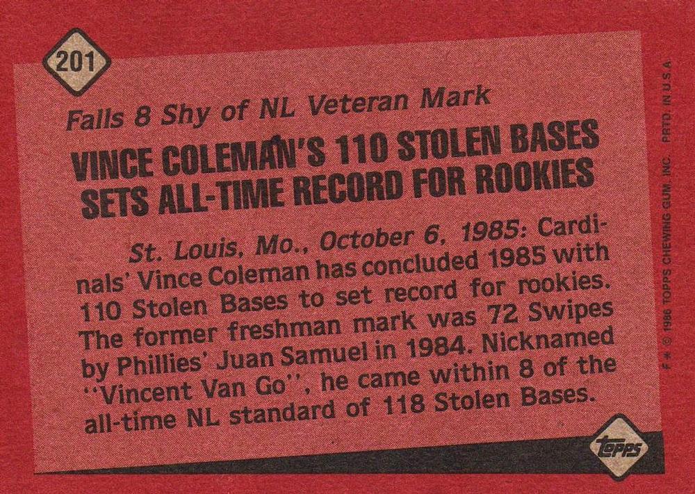 Vince Coleman  baseball card collectible - Main Image 2