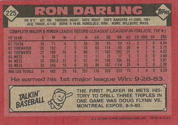 Ron Darling  baseball card collectible - Main Image 2