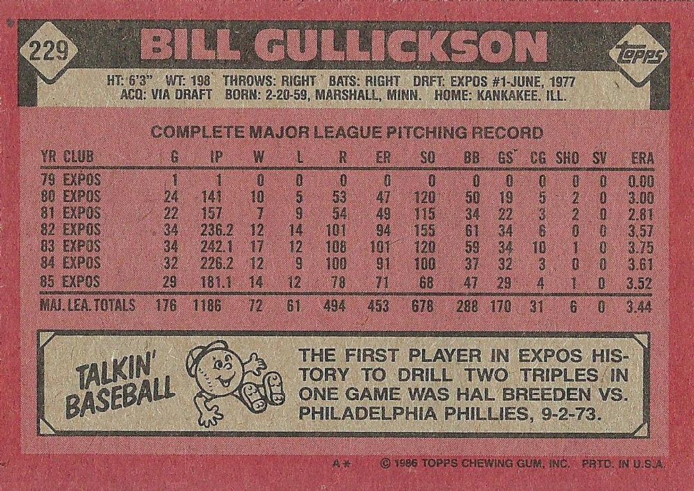 Bill Gullickson  baseball card collectible - Main Image 2