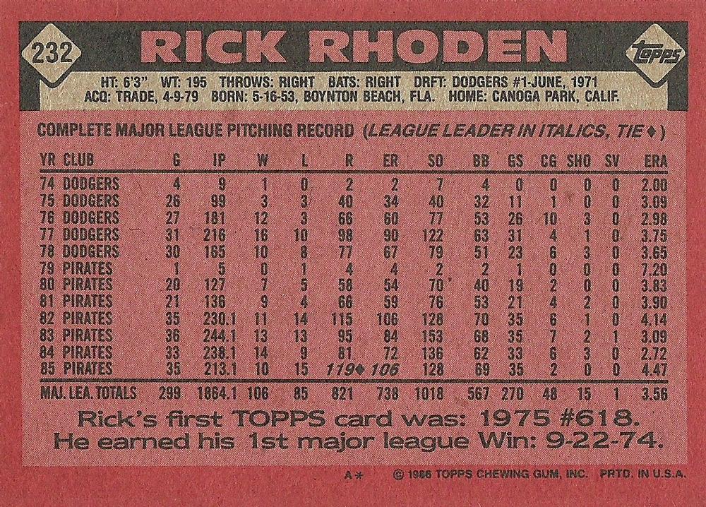 Rick Rhoden  baseball card collectible - Main Image 2