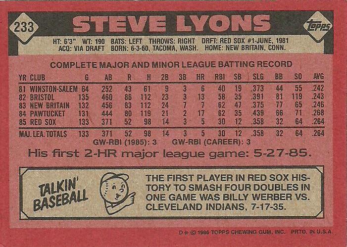 Steve Lyons  baseball card collectible - Main Image 2