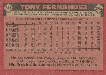 Tony Fernandez  baseball card collectible - Main Image 2