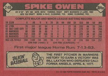 Spike Owen  baseball card collectible - Main Image 2