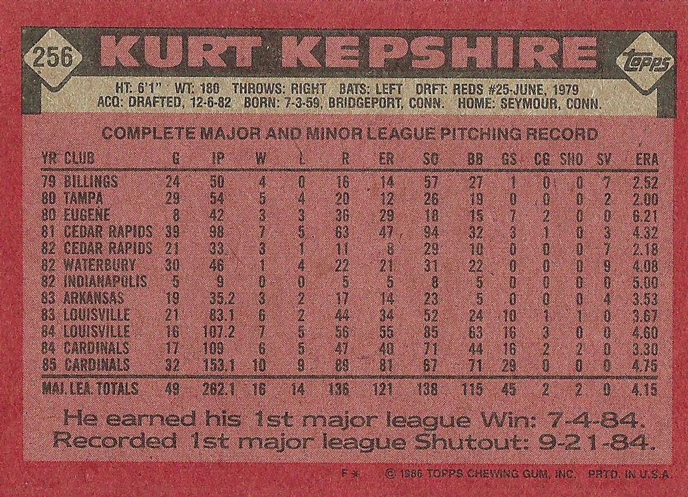 Kurt Kepshire  baseball card collectible - Main Image 2