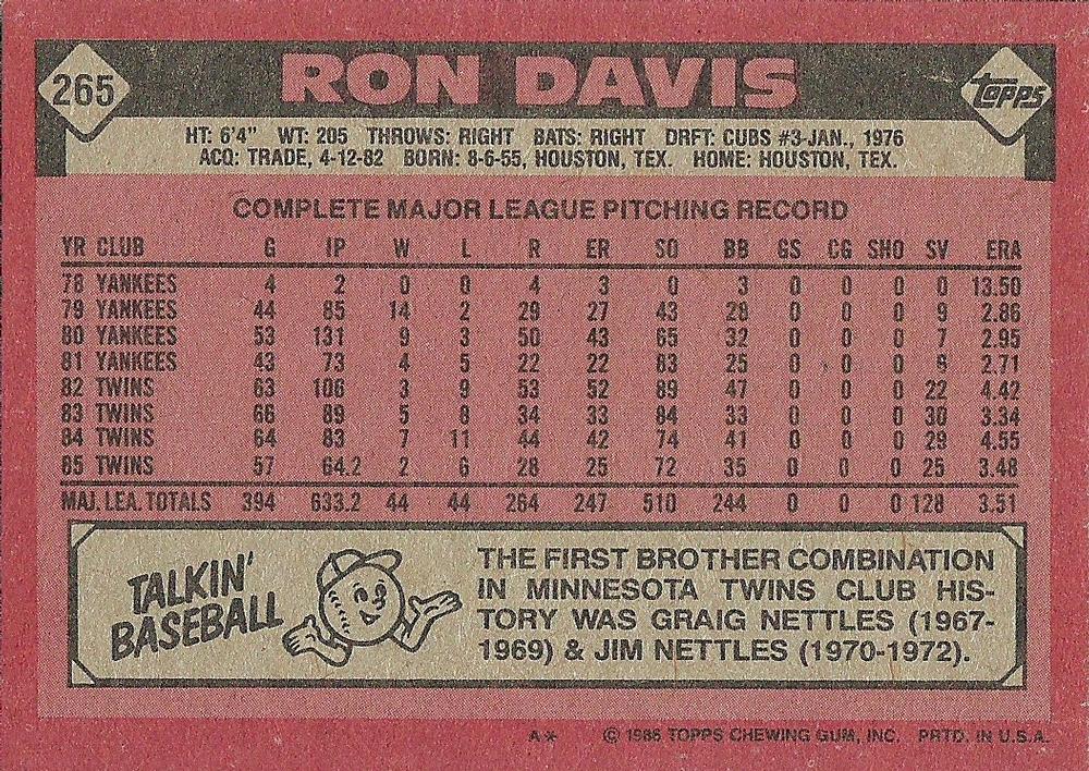 Ron Davis  baseball card collectible - Main Image 2