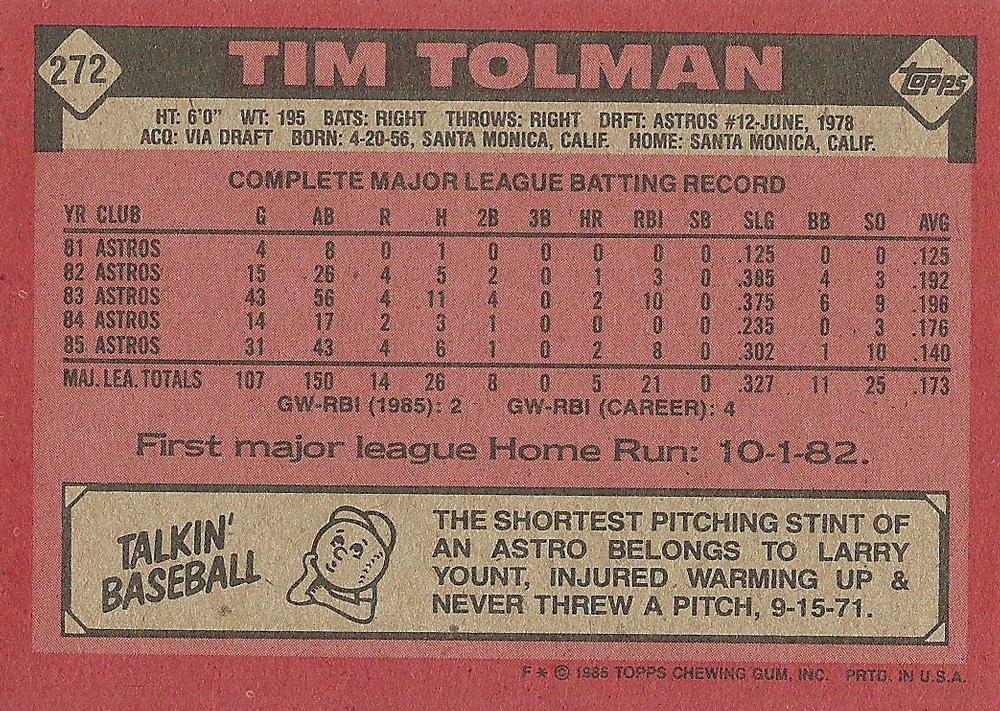 Tim Tolman  baseball card collectible - Main Image 2