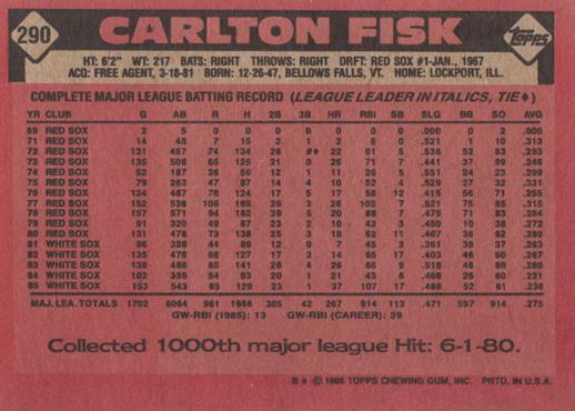Carlton Fisk  baseball card collectible - Main Image 2