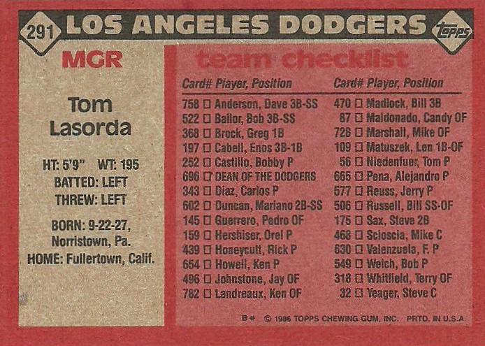 Tom Lasorda  baseball card collectible - Main Image 2