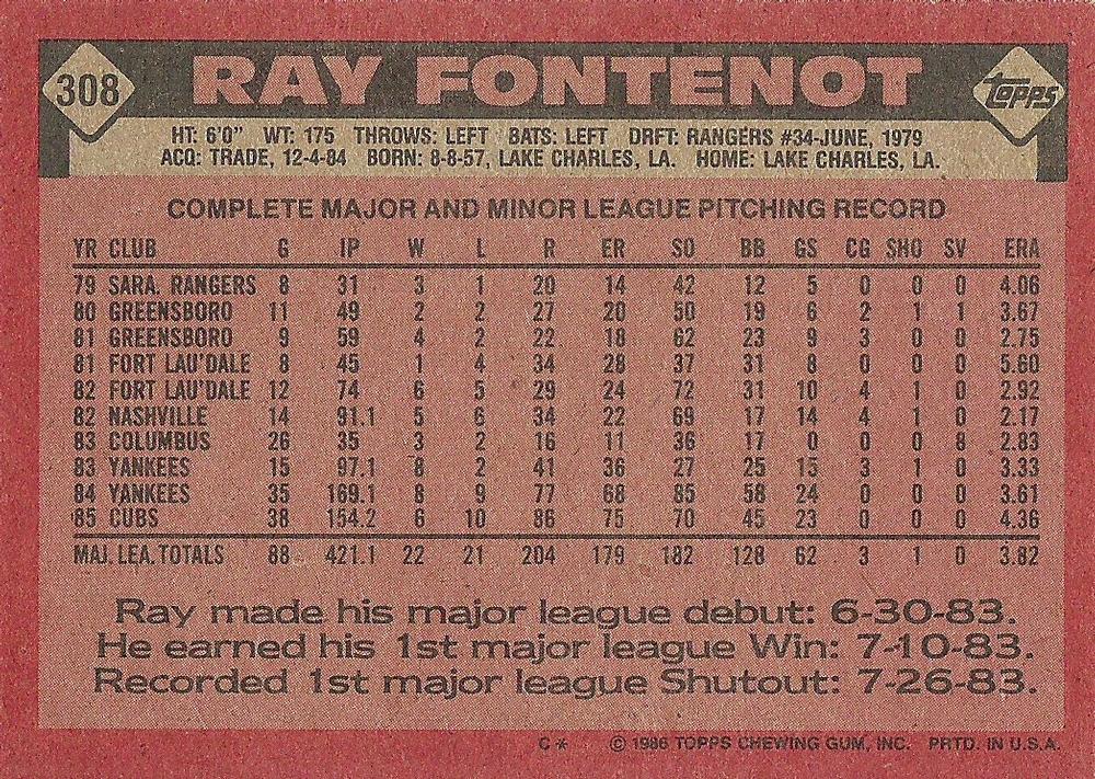 Ray Fontenot  baseball card collectible - Main Image 2