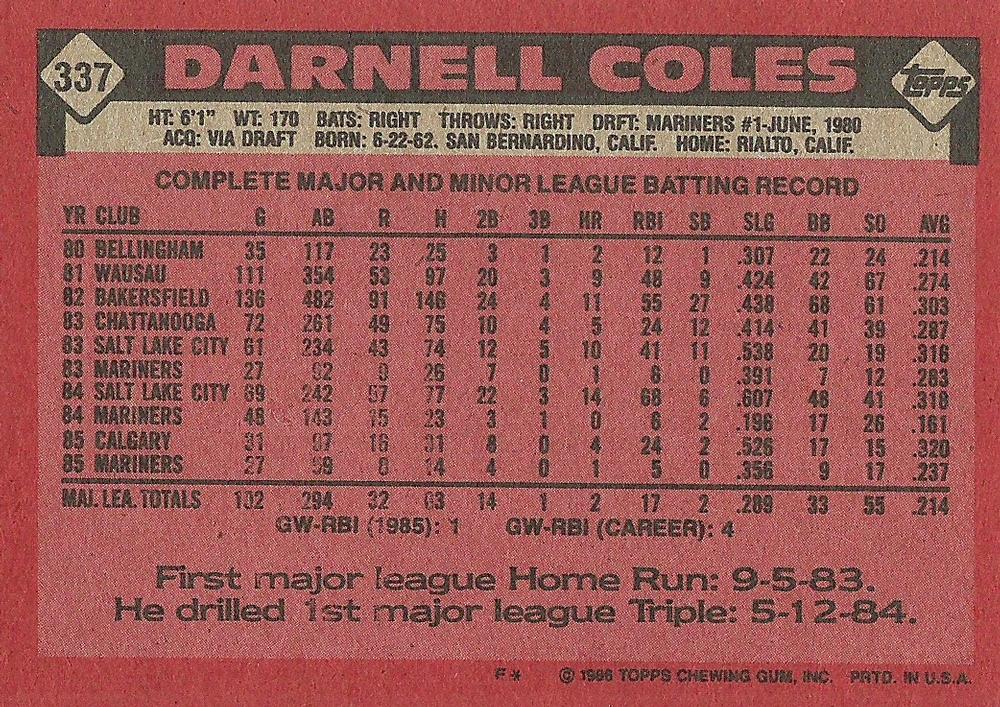 Darnell Coles  baseball card collectible - Main Image 2