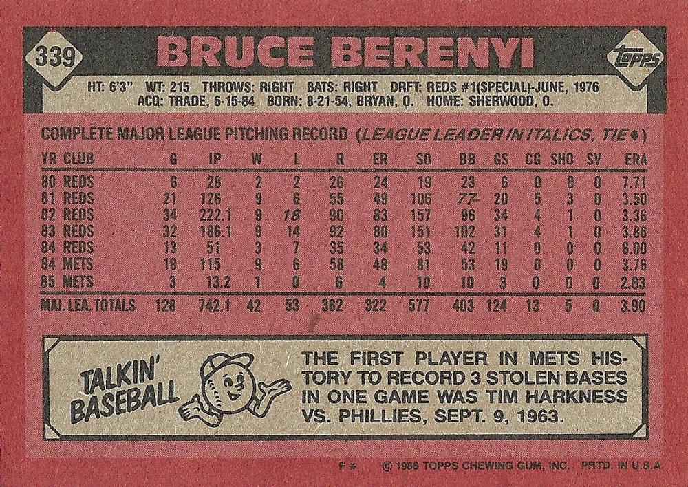 Bruce Berenyi  baseball card collectible - Main Image 2